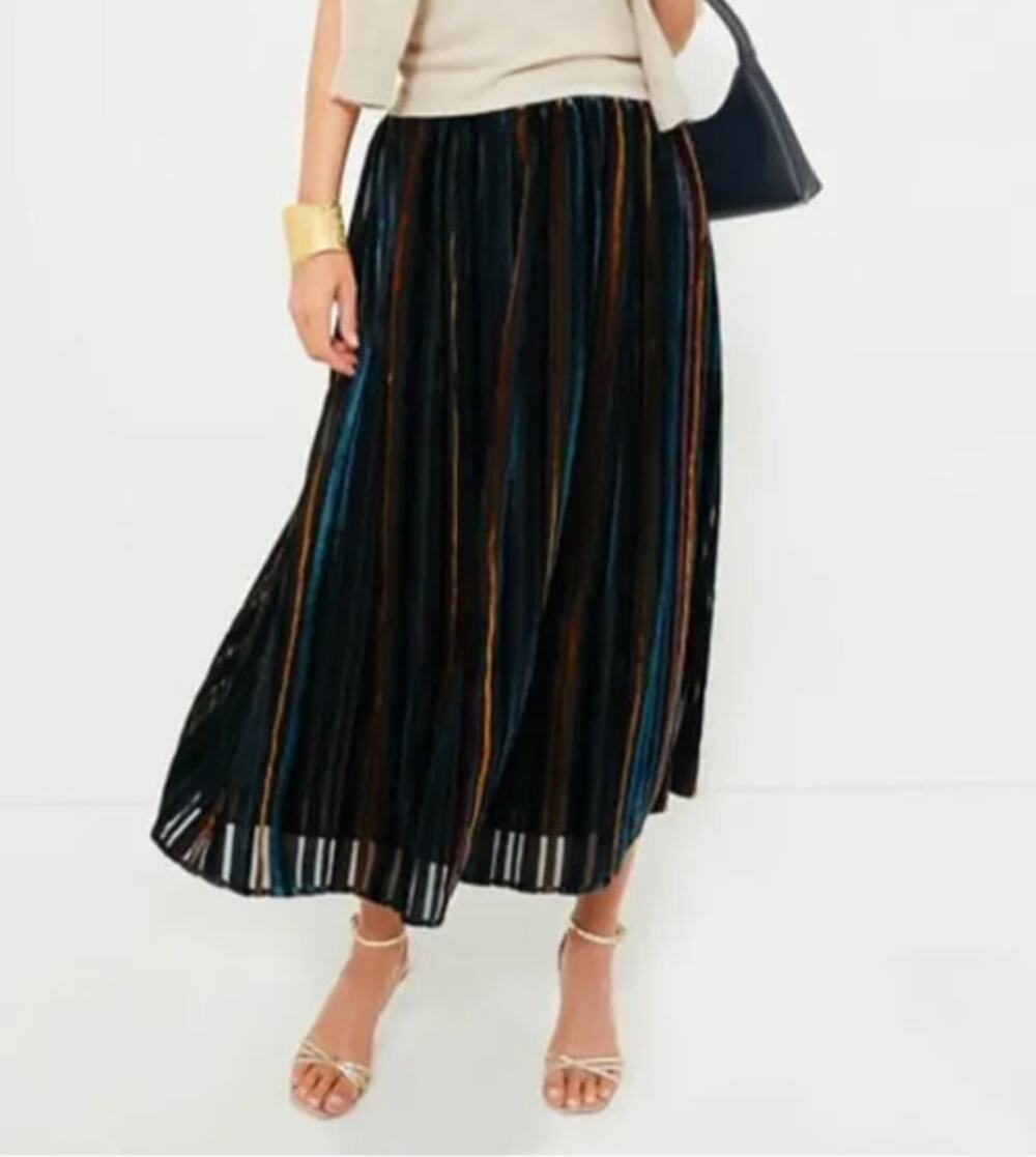 Tuckernuck Alba Velvet Stripe Skirt Multicolor Sheer Panels Midi Size Small